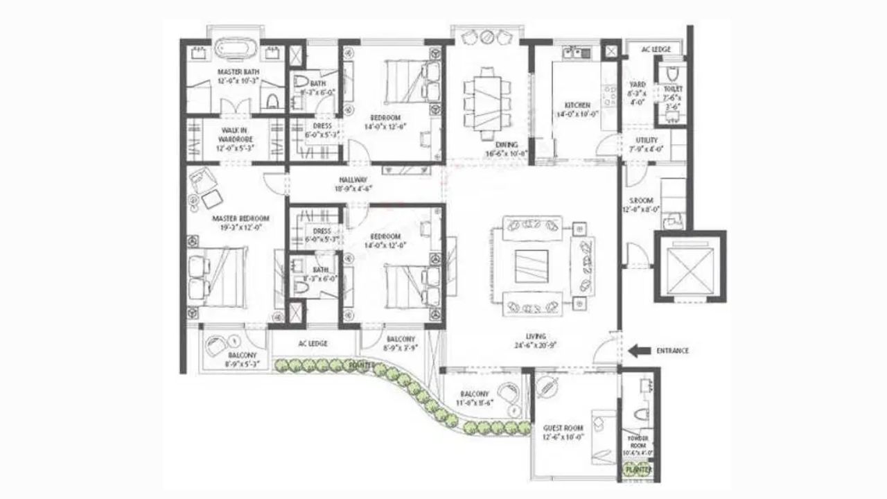 Emaar MGF Garden Terraces Sector 66 Gurgaon Floor Plan 3BHK