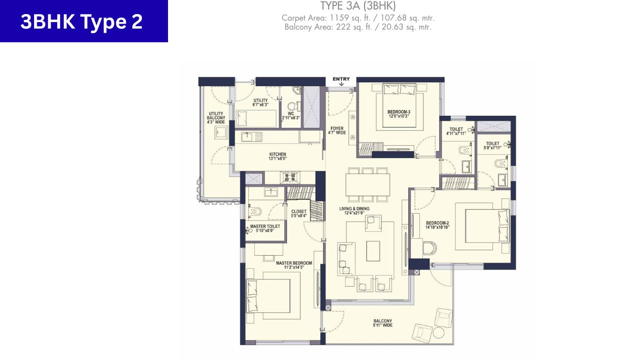 Conscient Elevate Gurgaon 3BHK Floor Plan