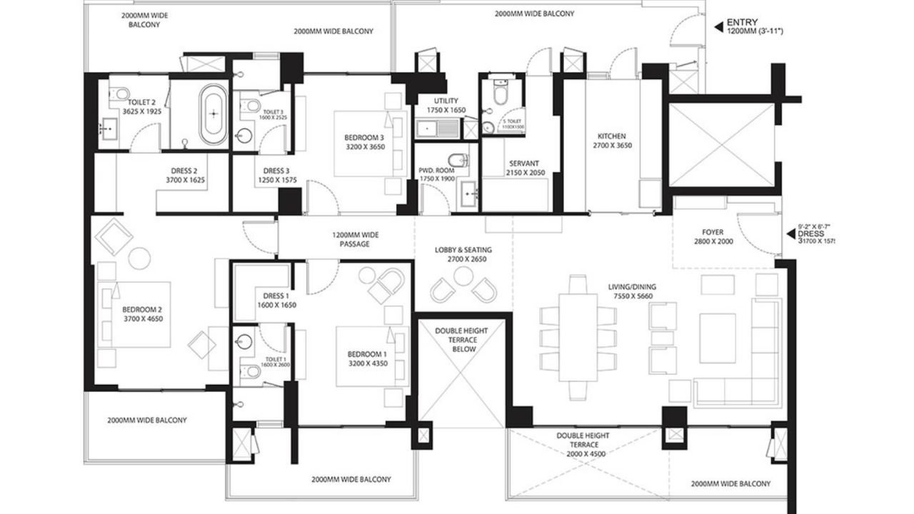 Risland Sky Mansion Floor Plan 3BHK