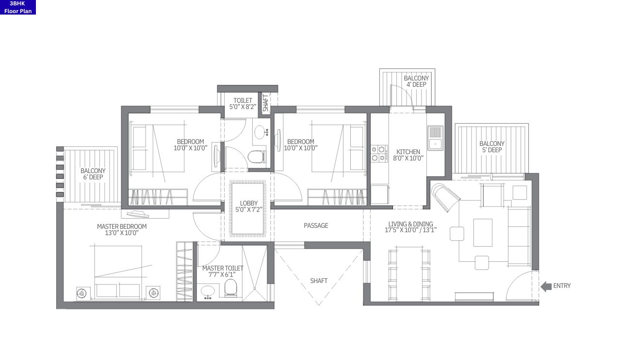 Emaar MGF Emerald Hills Sector 65 3BHK Floor Plan