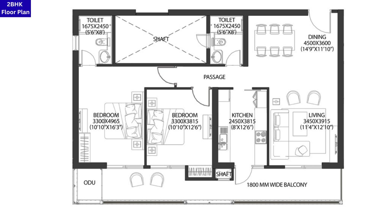 DLF One Midtown 2BHK Floor Plan
