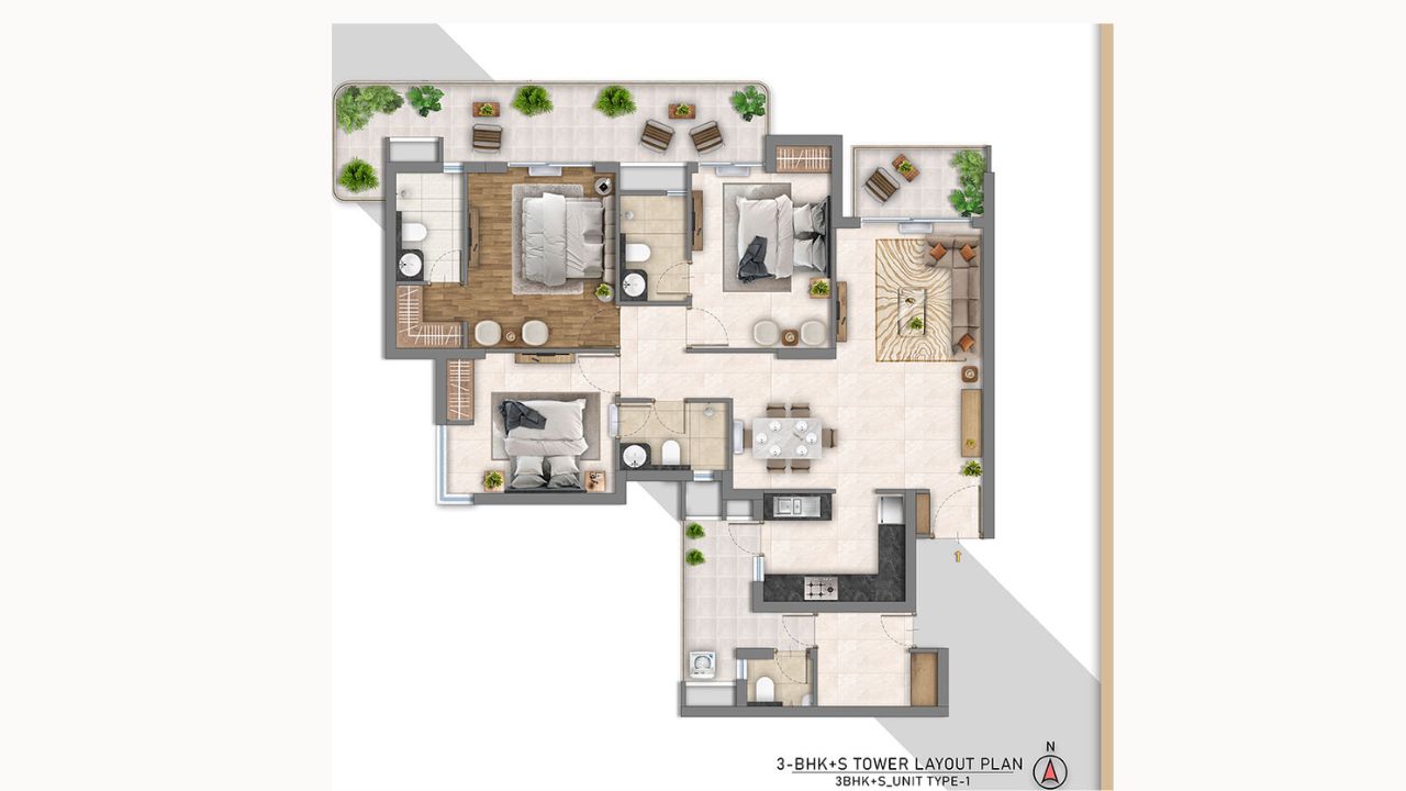 Wave Eden Ghaziabad Floor Plan 3 BHK Type 1