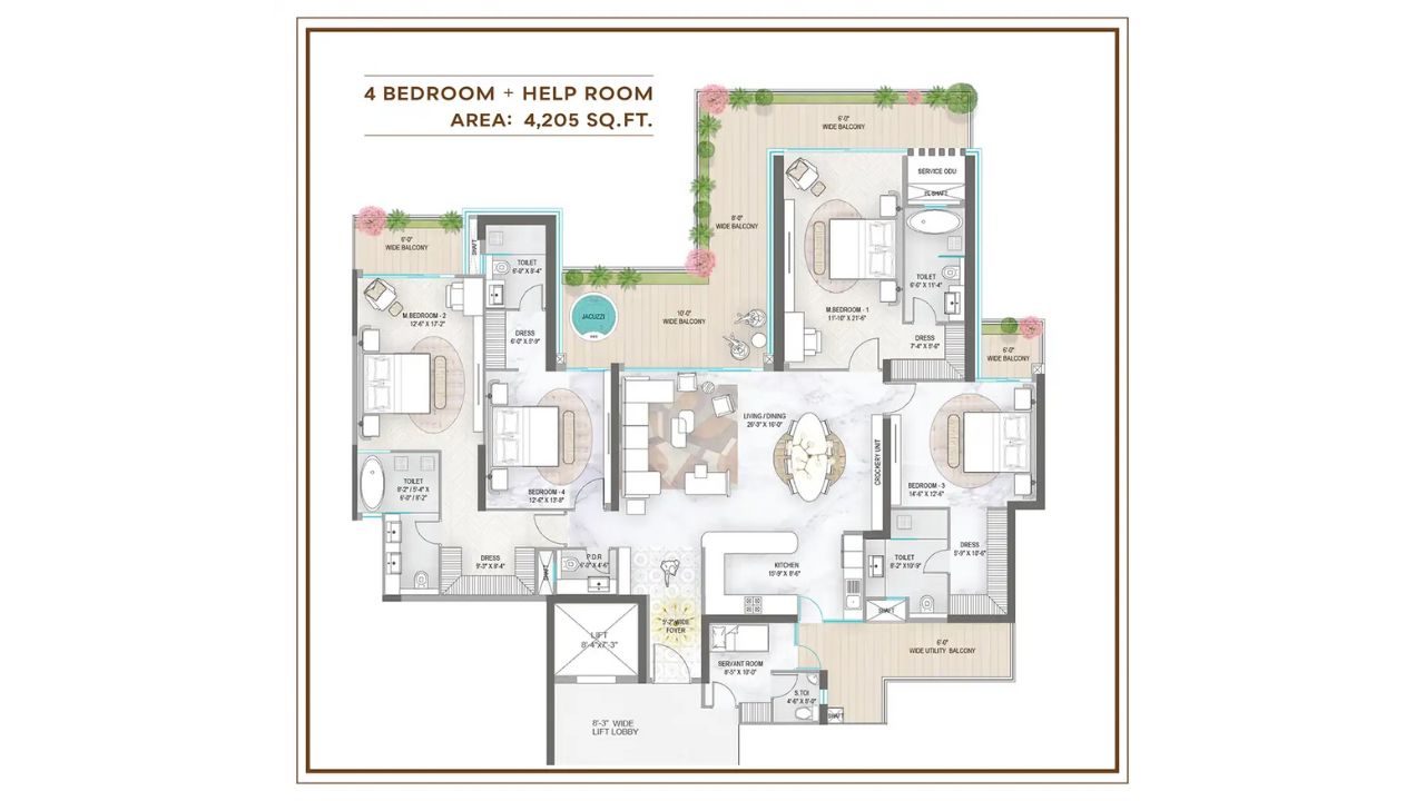 M3M Elie Saab 4BHK Floor Plan