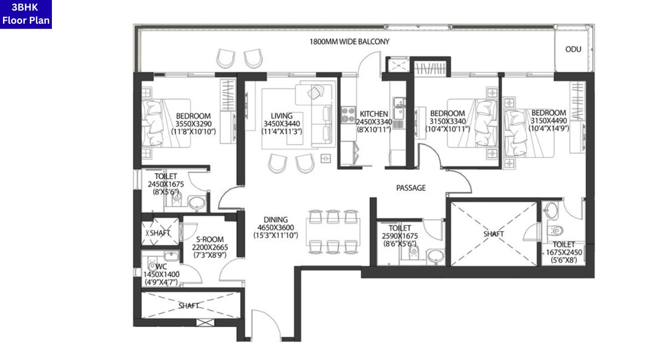 DLF One Midtown 3BHK Floor Plan