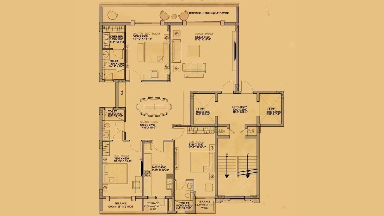 DLF Kings Court Floor Plan 3 BHK