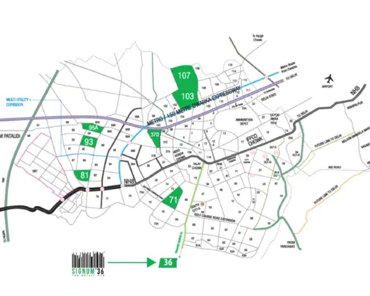 Signature Global Premium Floors Sector 36 Location Map