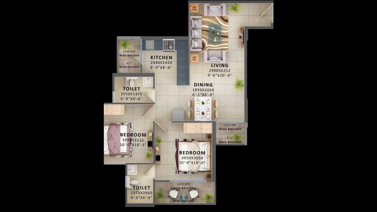 Signature Global Prime Sector 63 Gurgaon Floor Plan 2BHK Type 2