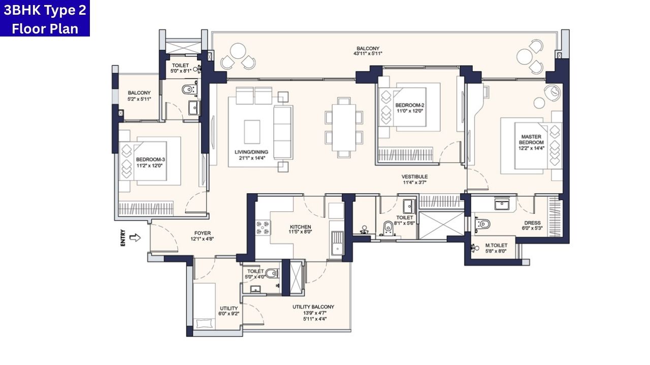 Conscient Parq Gurgaon 3BHK Type 2 Floor Plan