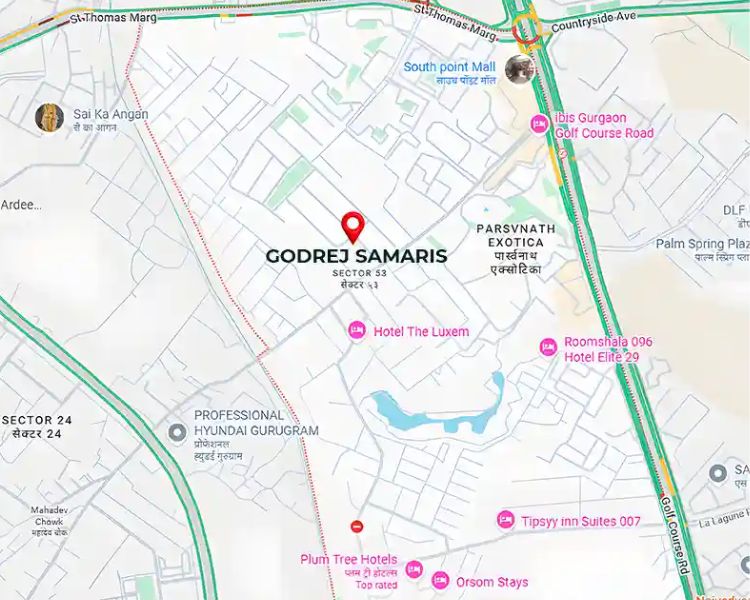 Godrej Samaris Sector 53 Gurgaon Location Map