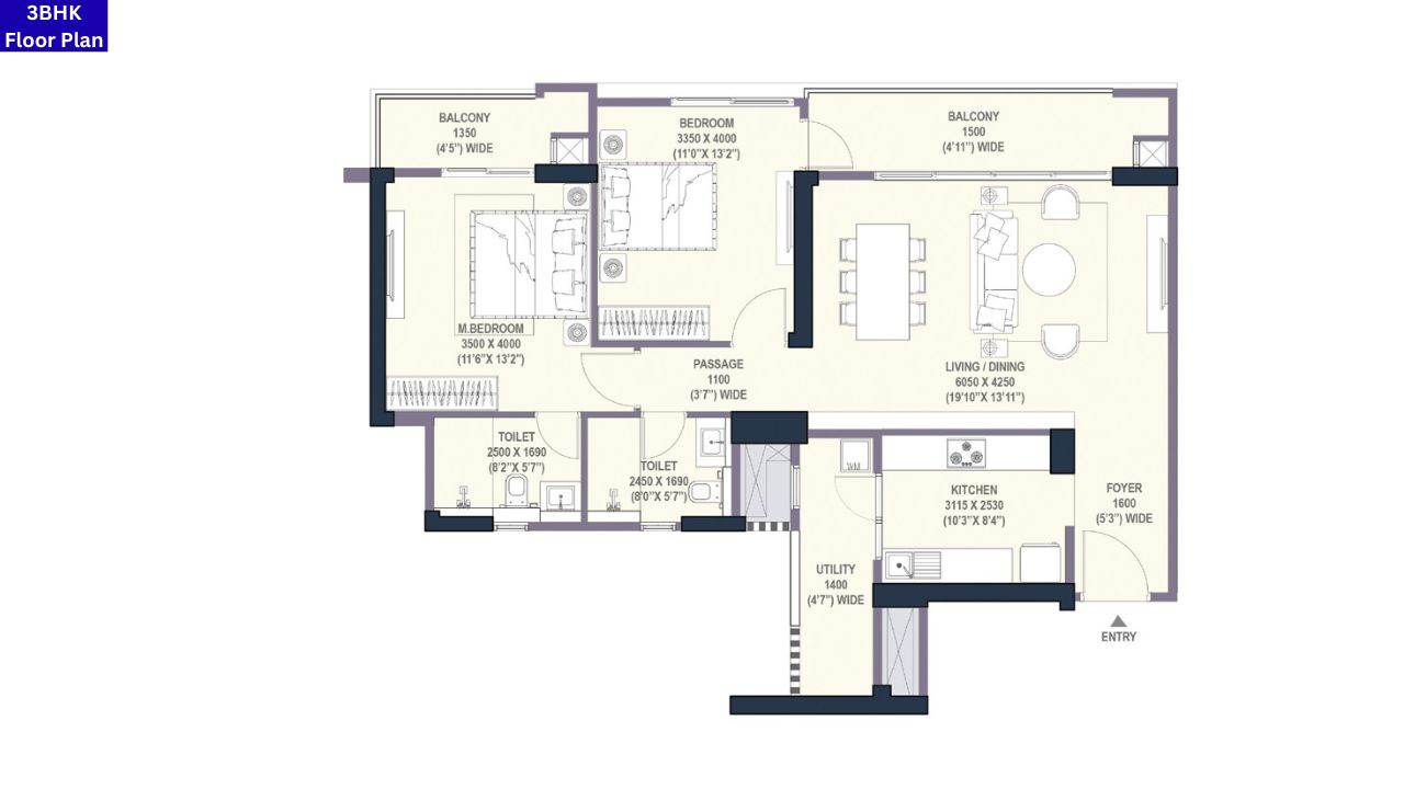 Emaar Urban Oasis 3BHK Floor Plan