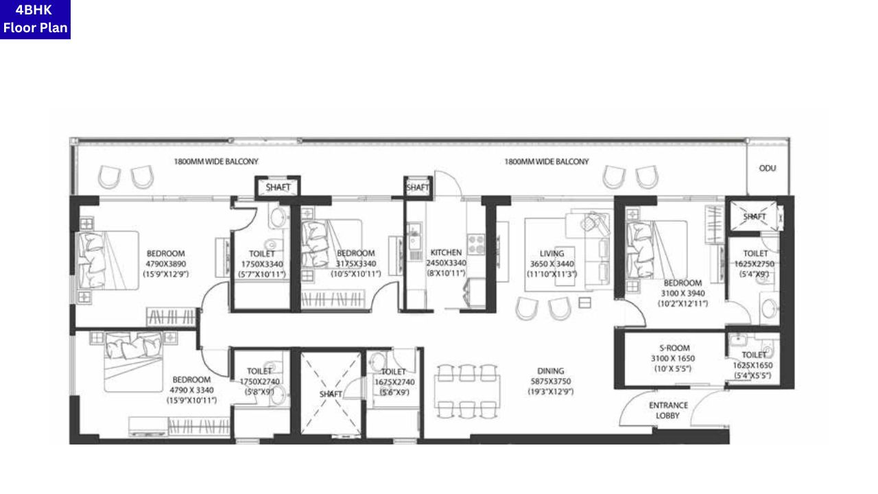 DLF One Midtown Moti Nagar Delhi 4BHK Floor Plan