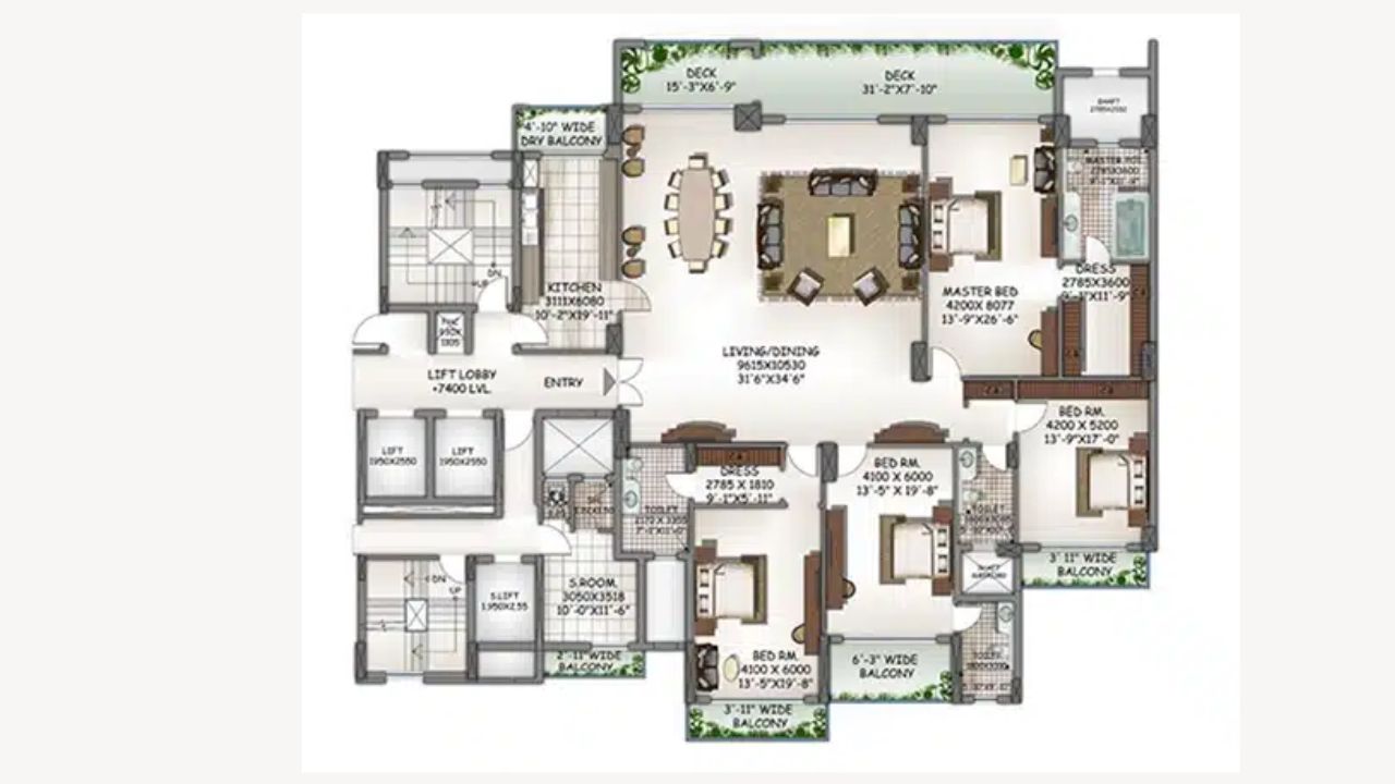 DLF Kings Court Floor Plan 4 BHK