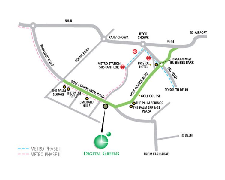 Emaar MGF Digital greens Sector 61 Gurgaon Location Map 