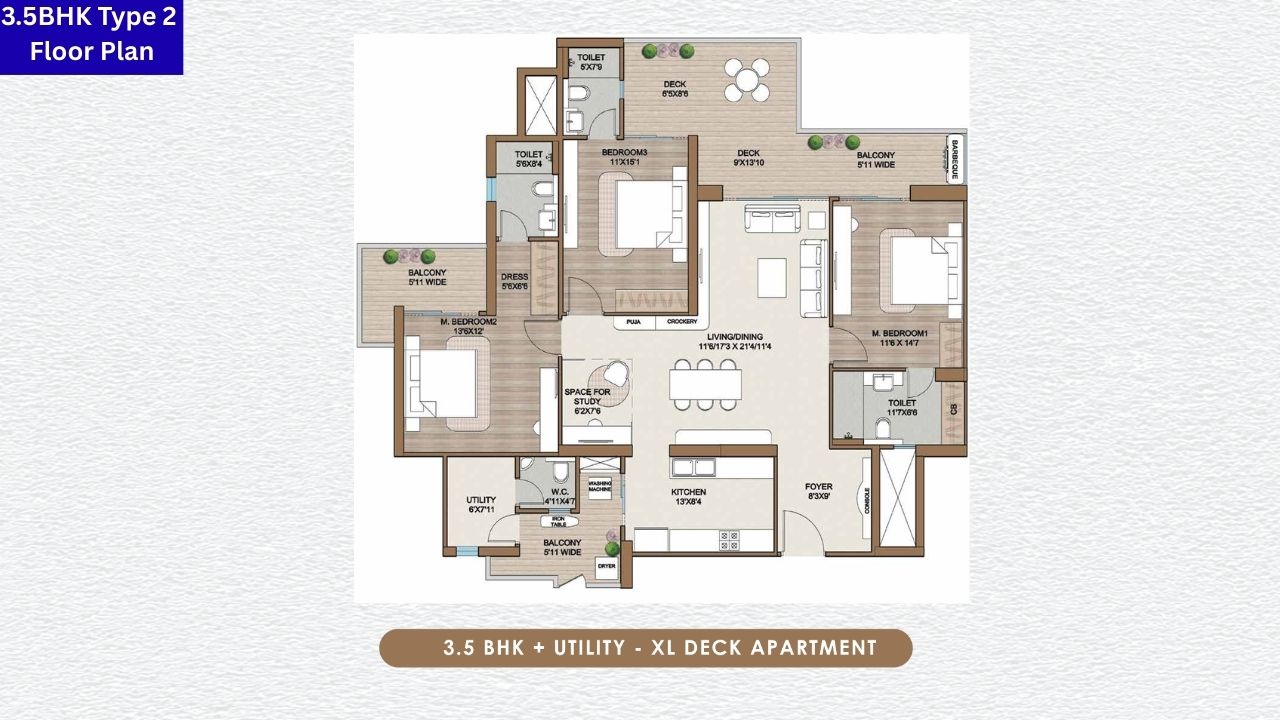 SmartWorld Gems Gurgaon 3.5BHK Type 2 Floor Plan