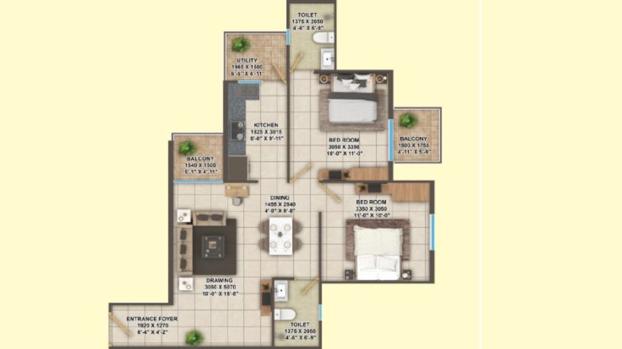 Signature Global Superbia Sector 95 Gurgaon Floor Plan 2BHK Type 1