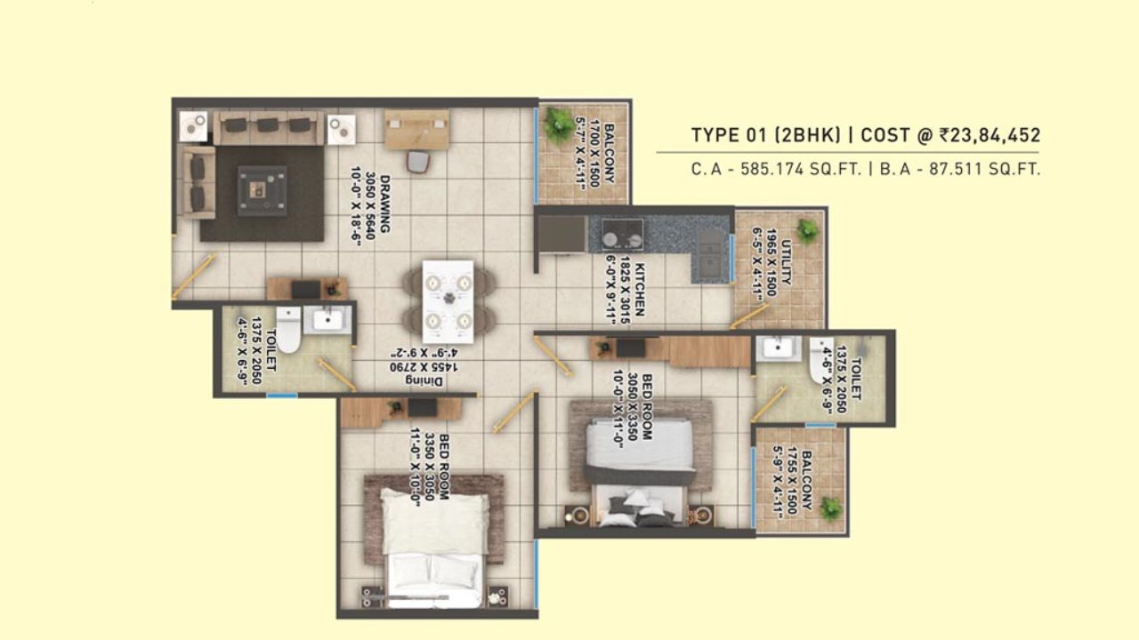 Signature Global Superbia Sector 95 Gurgaon Floor Plan 2BHK Type 2