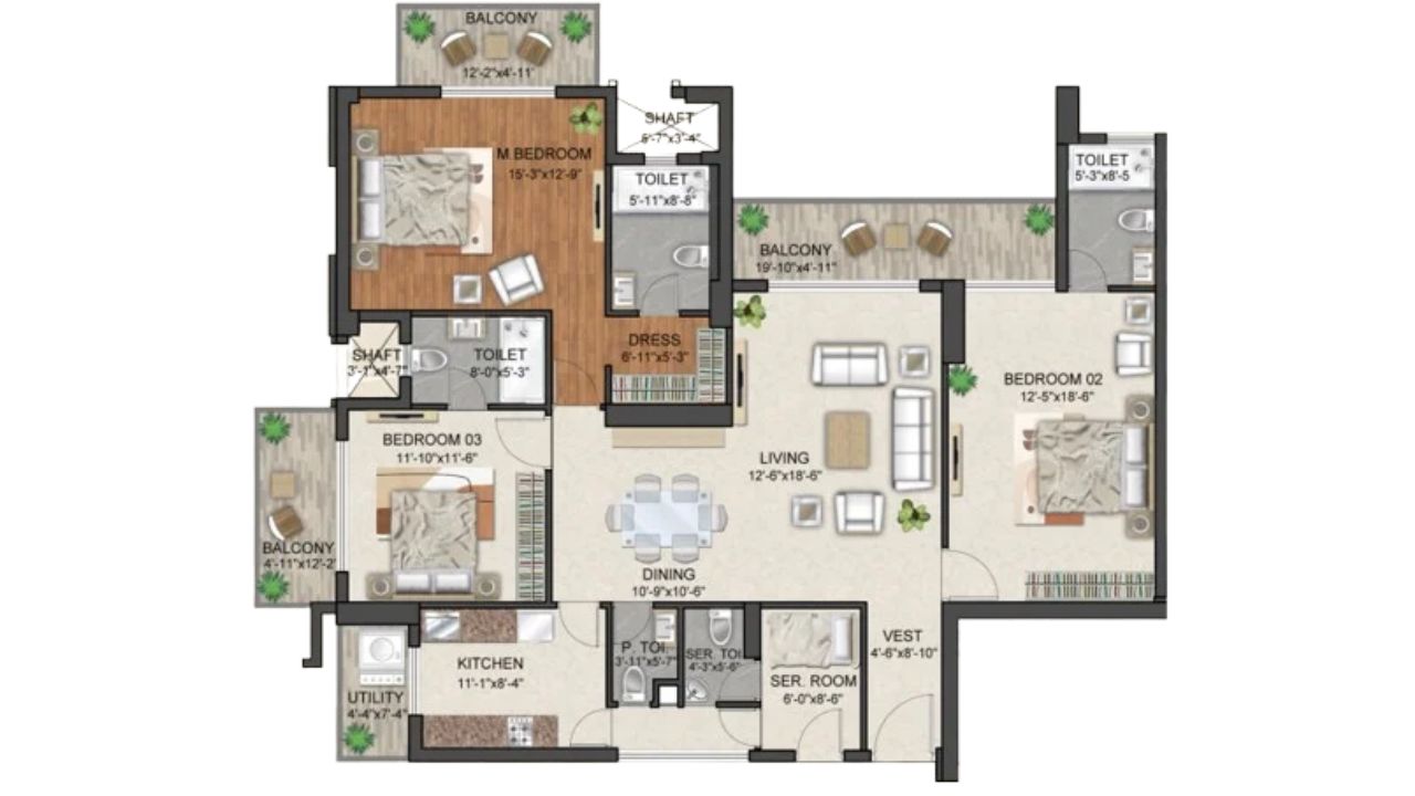 Abhyudaya Celestial Gomti Nagar Extension Lucknow Floor Plan 3 BHK