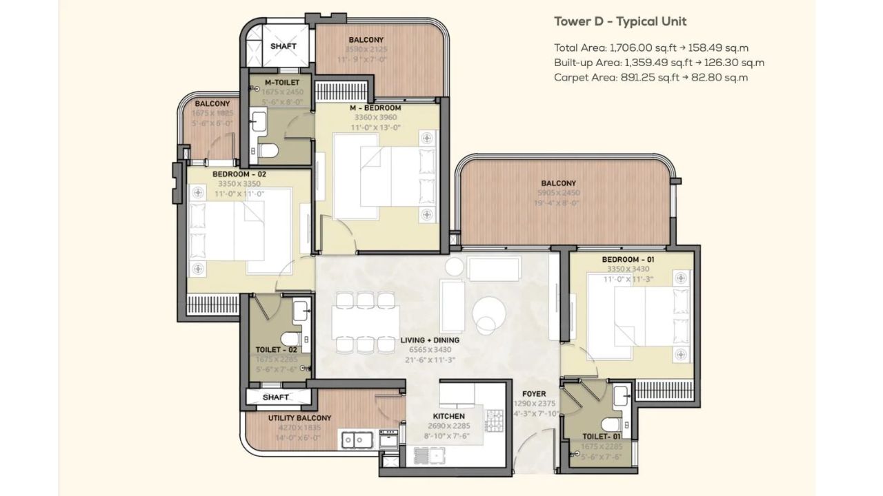 Arihant Seasons Floor Plan 3BHK