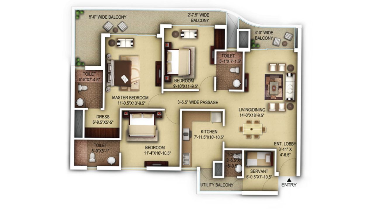 Paras Dews Sector 106 3BHK Floor Plan