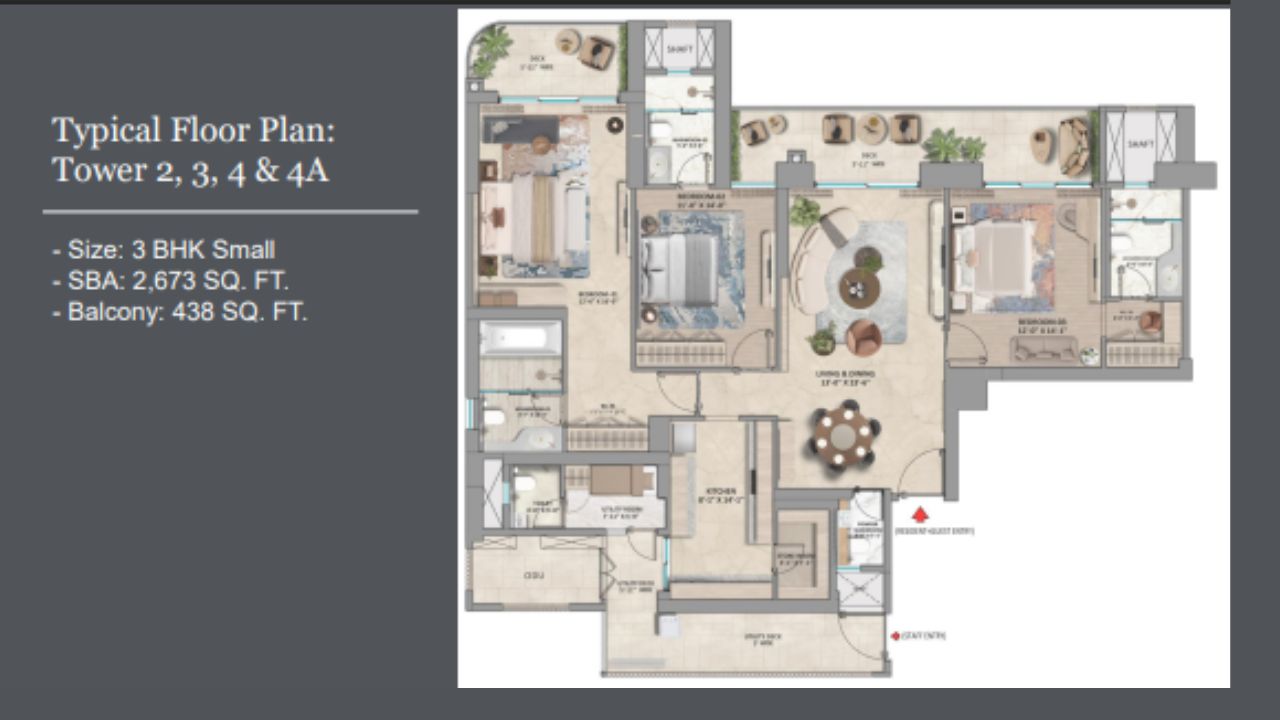 Urban Resort Gurgaon  3BHK Small Floor Plan