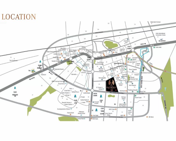 Elan Paradise Sector 50 Gurgaon Location Map