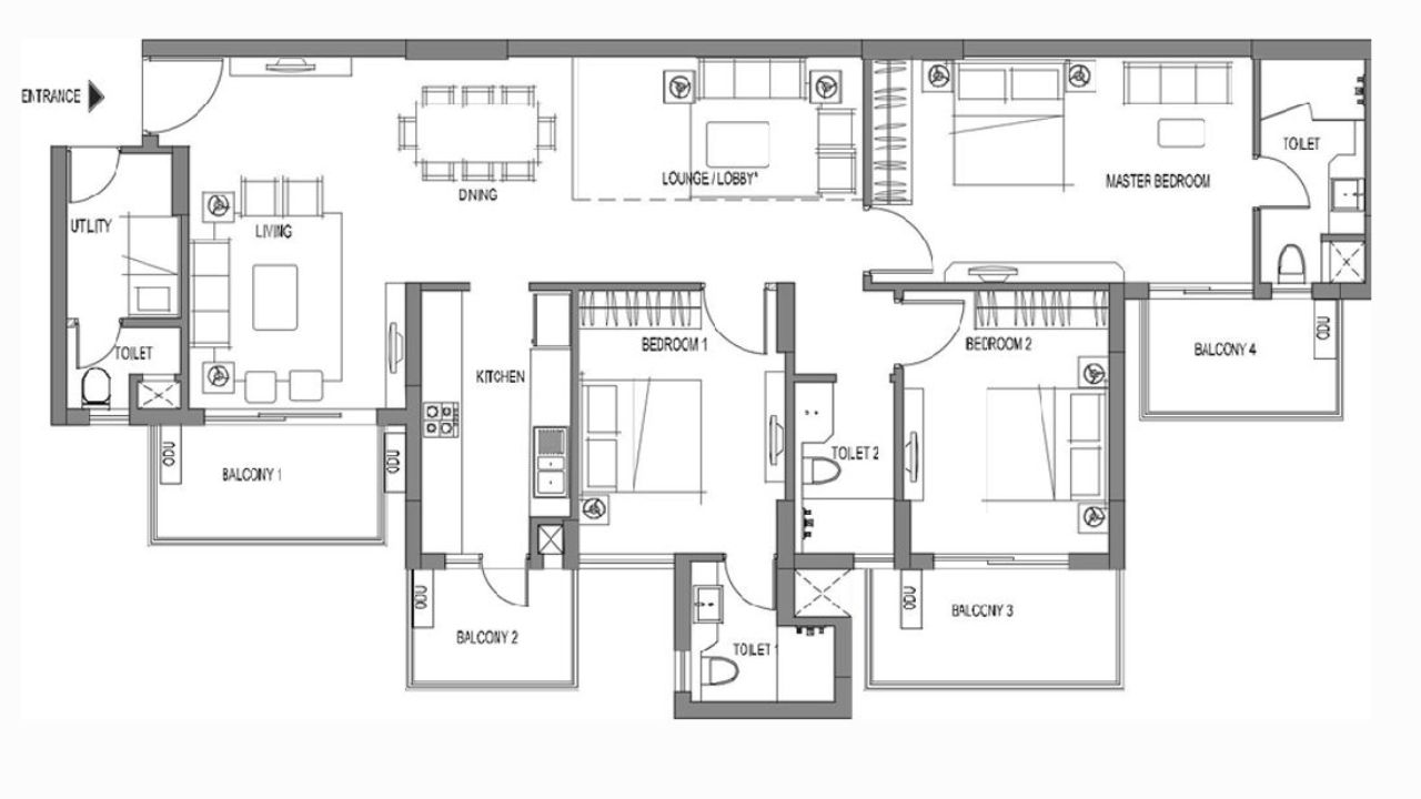 Emaar Palm Premier Sector 77 Gurgaon Floor Plan 3BHK