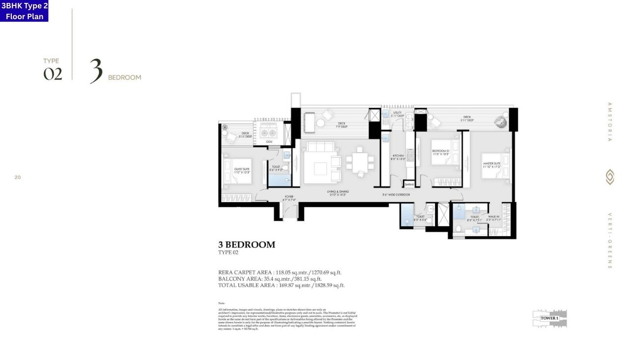 BPTP Verti Greens 3BHK Type 2 Floor Plan