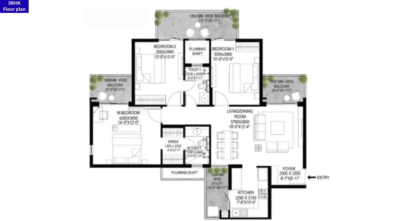 Godrej Serenity Sector 33 Sohna 3BHK Floor Plan