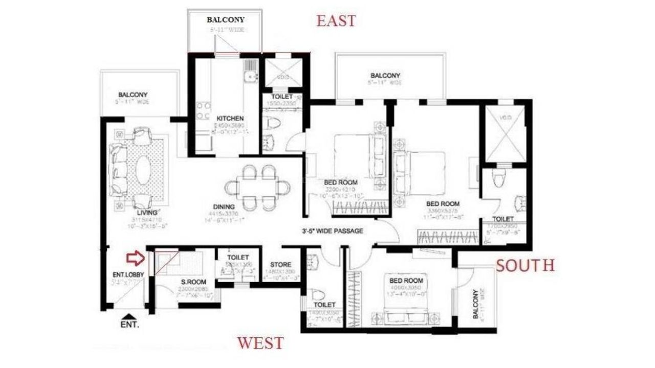 DLF Express Greens Floor Plan 3BHK Type 1