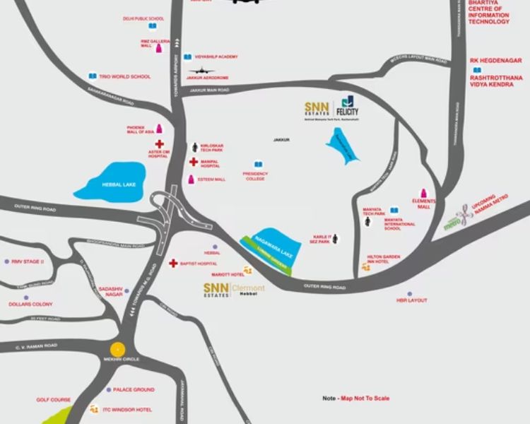 SNN Estates Felicity Thanisandra Bangalore Location Map