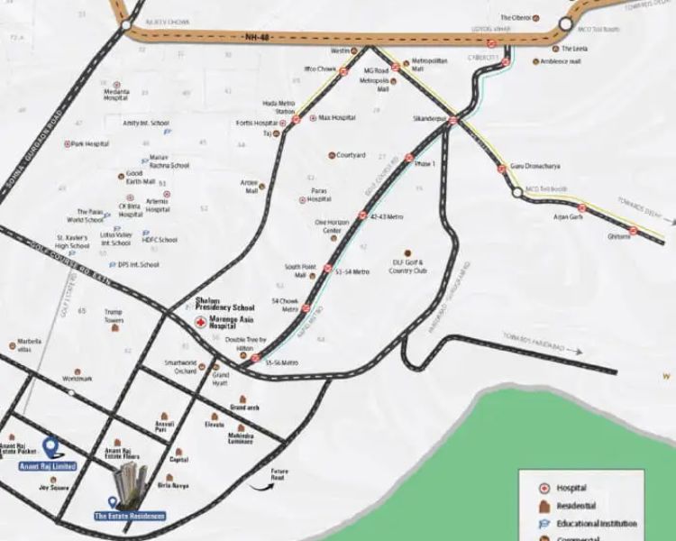 Anant Raj Estate Residences Sector 63A Gurgaon Location Map