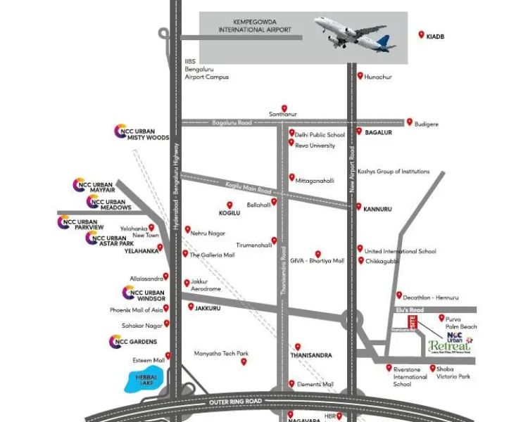 NCC Urban Retreat Hennur Road Bangalore Location Map
