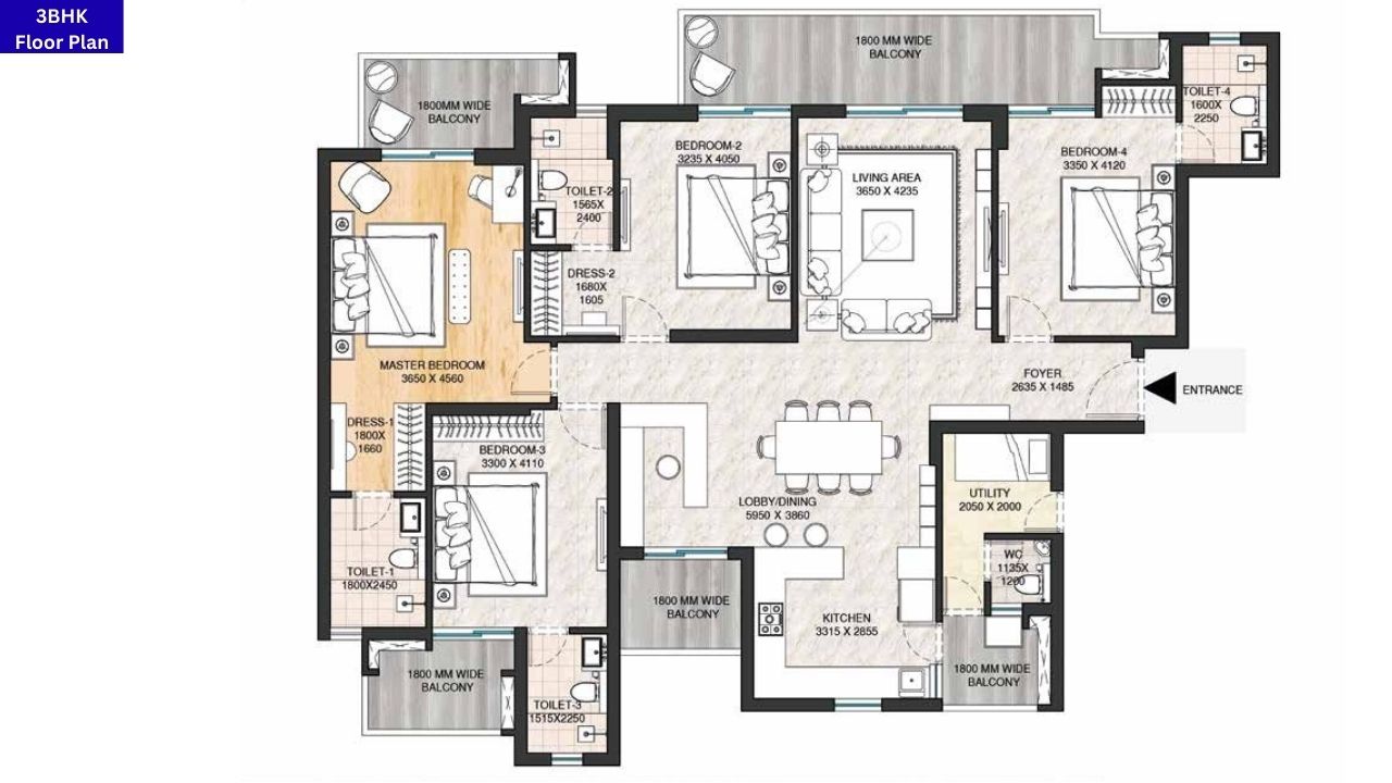 ATS Homekraft Sanctuary 105 3BHK Floor Plan