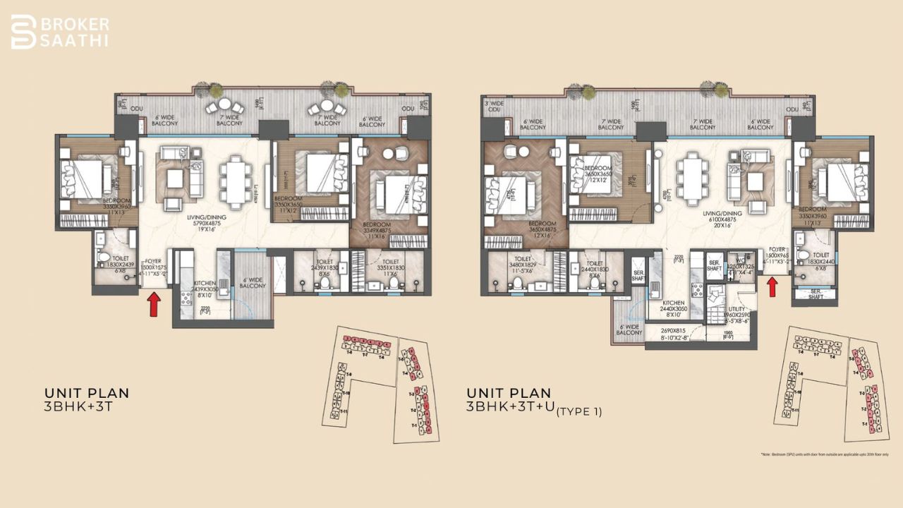 Signature Global Sarvam 3BHK Type 2 Floor Plan