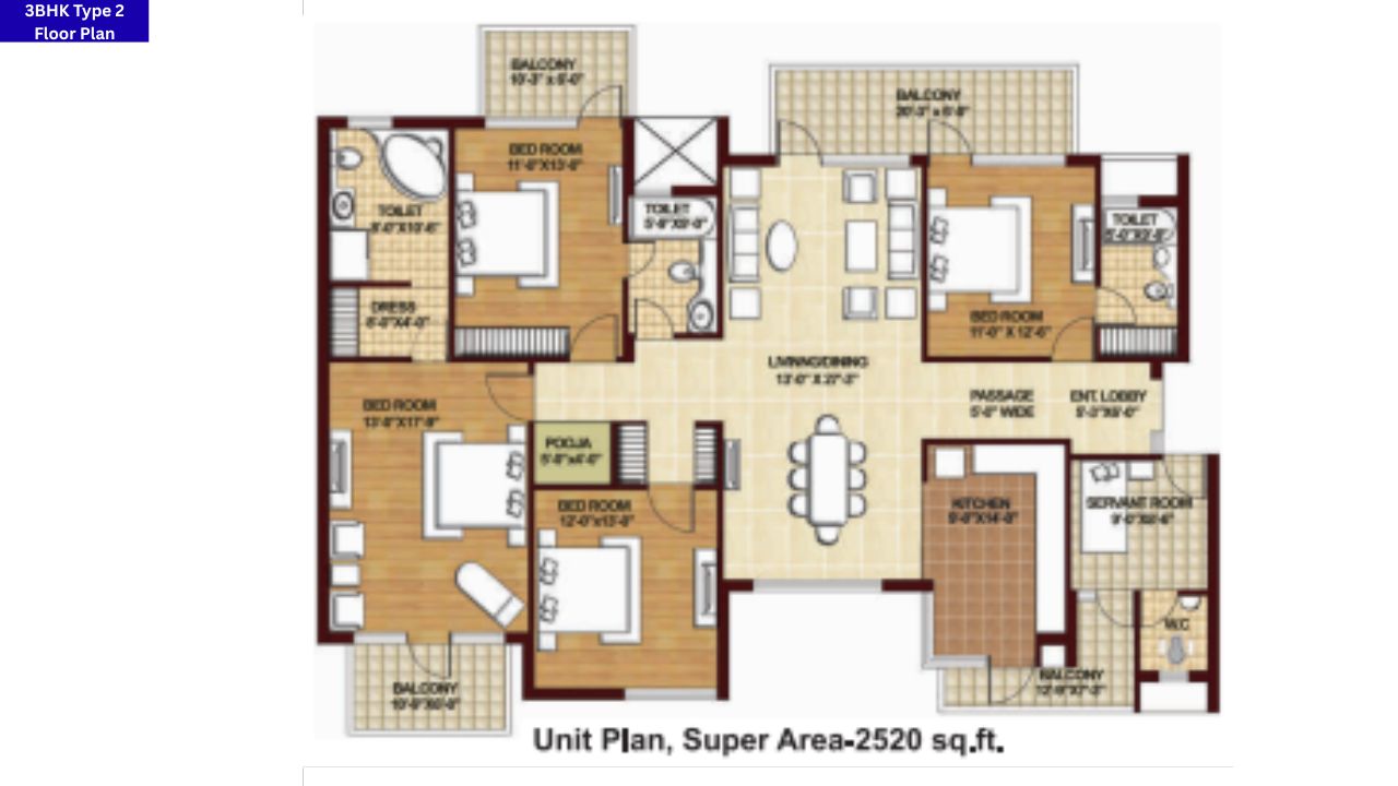 Omaxe The Forest Gurgaon 3BHK type 2 Floor Plan