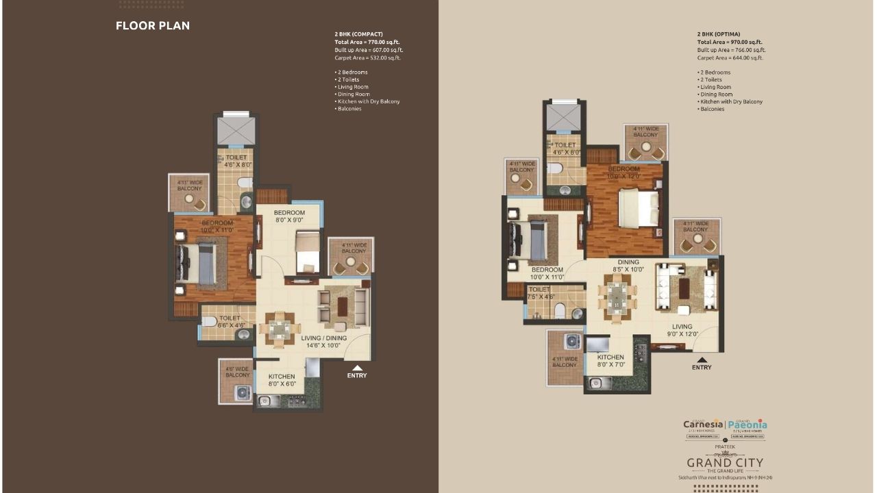 Prateek Grand City 2BHK Floor Plan