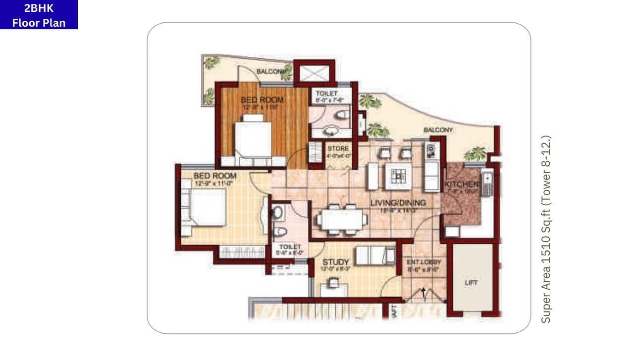 SVP Gulmohur Garden 2BHK Floor Plan