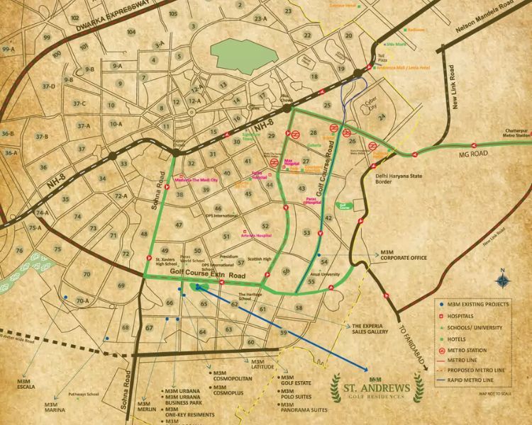 M3M St Andrews Golf Residences Location Map
