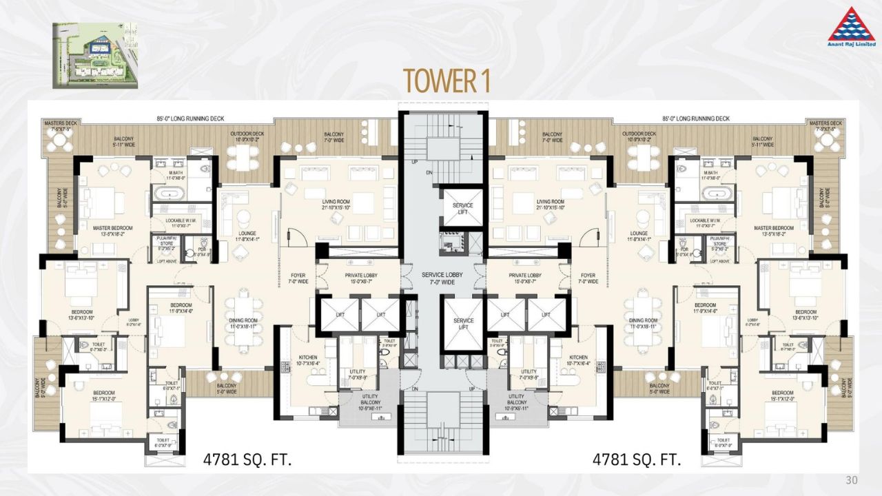 Anant Raj Estate Residences Floor Plan 4 BHK Tower 1