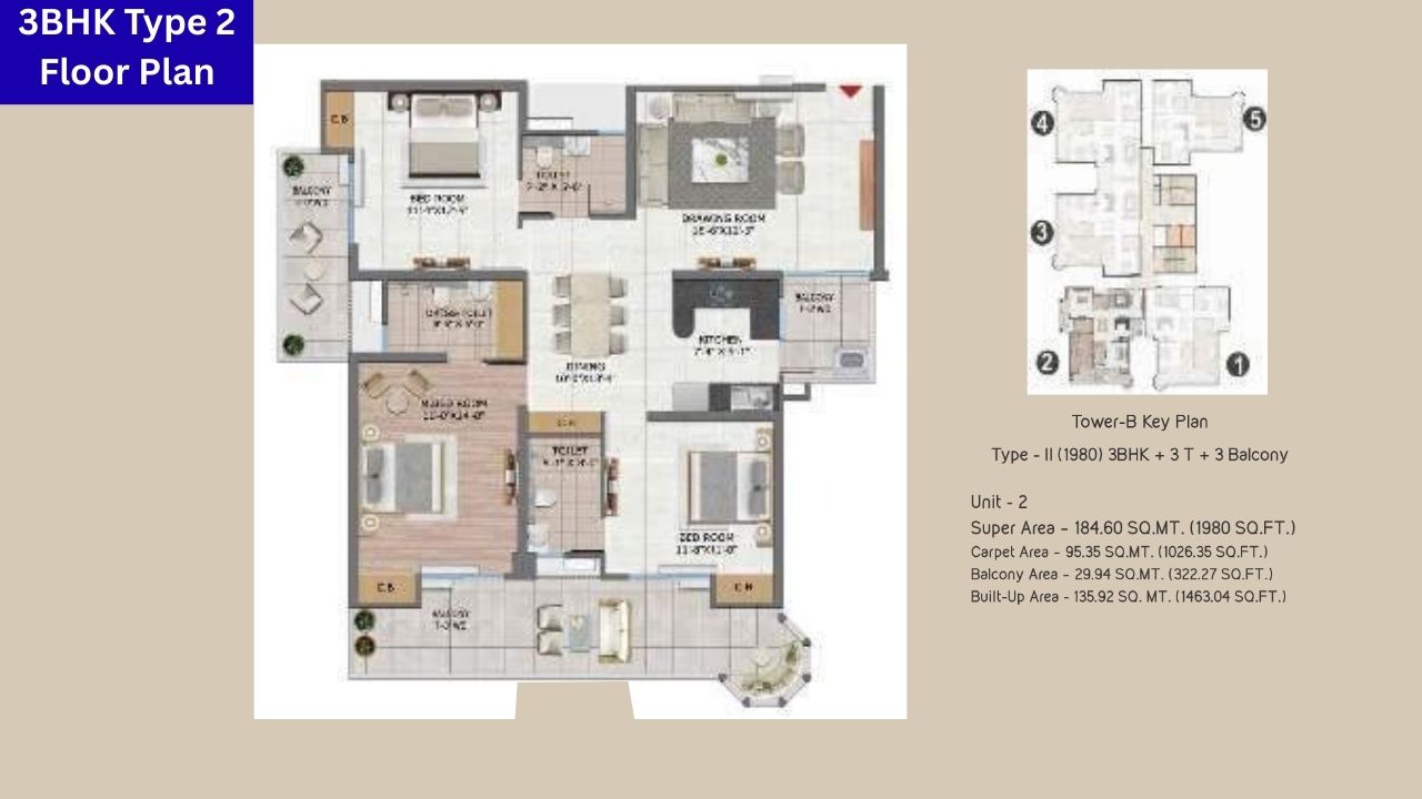 VVIP Namah NH 24 Highway Ghaziabad 3BHK Type 2 Floor Plan