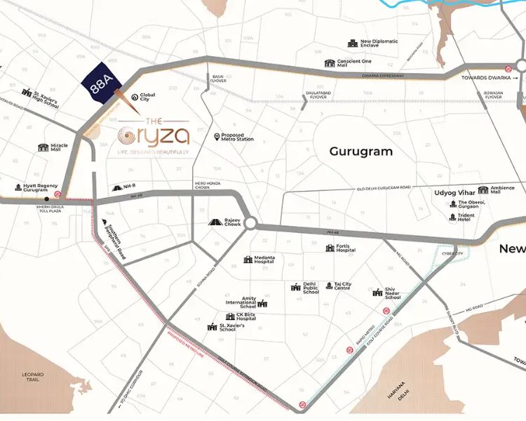 Origen The Oryza Sector 88A Gurgaon Location Map