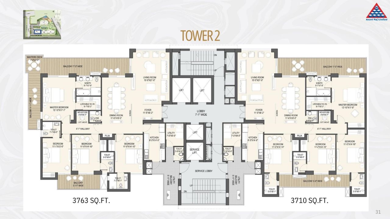 Anant Raj Estate Residences Floor Plan 4 BHK Tower 2
