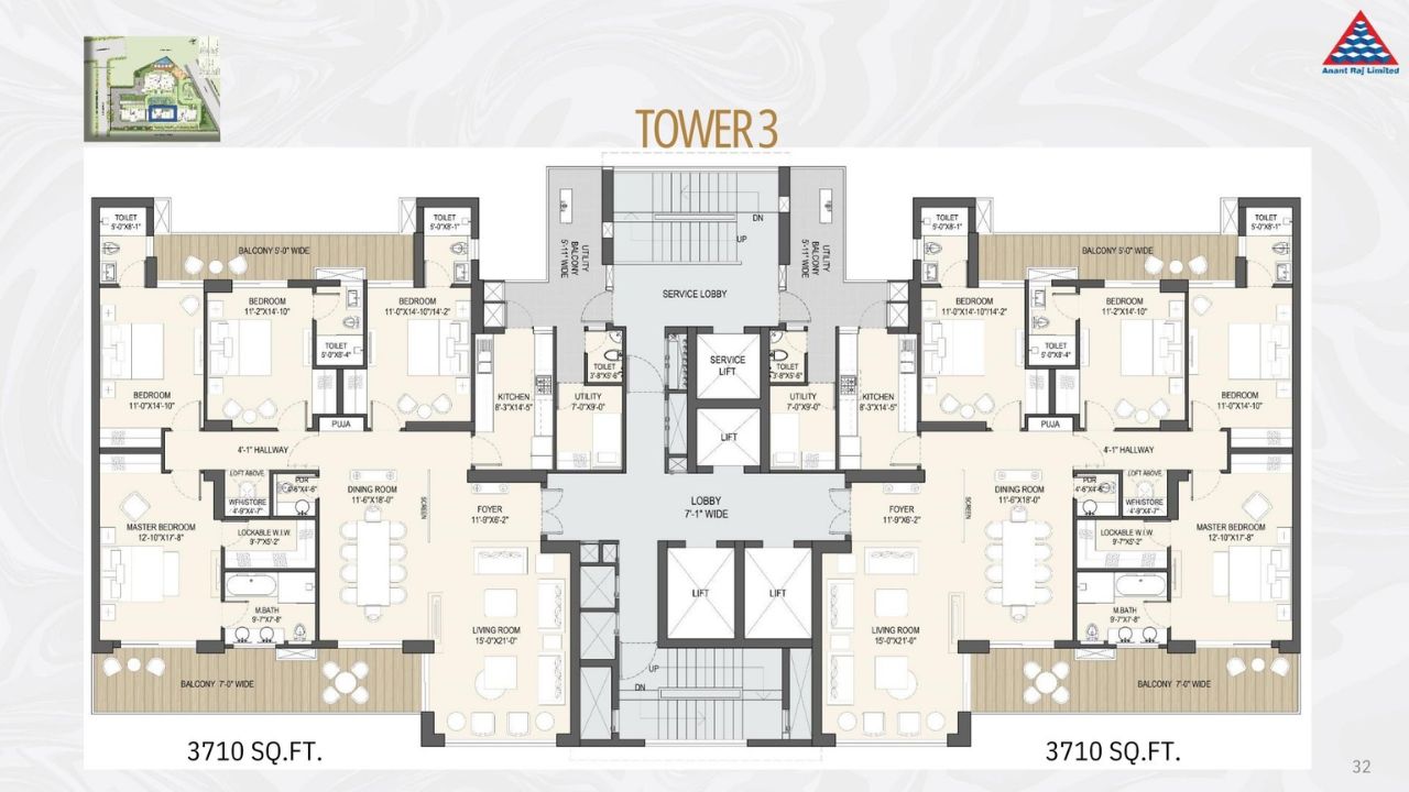 Anant Raj Estate Residences Floor Plan 4 BHK Tower 3