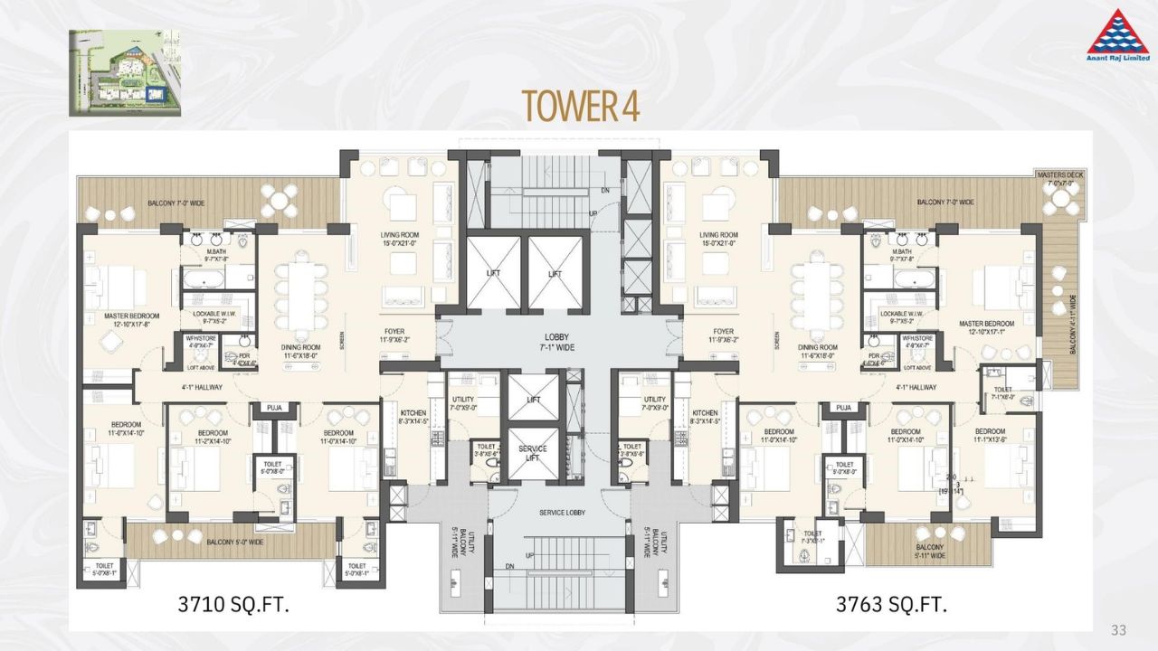Anant Raj Estate Residences Floor Plan 4 BHK Tower 4