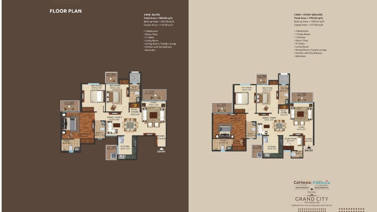 Prateek Grand City 3BHK Type 2 Floor Plan