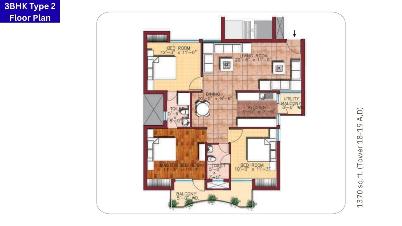SVP Gulmohur Garden Ghaziabad 3BHK Type 2 Floor Plan