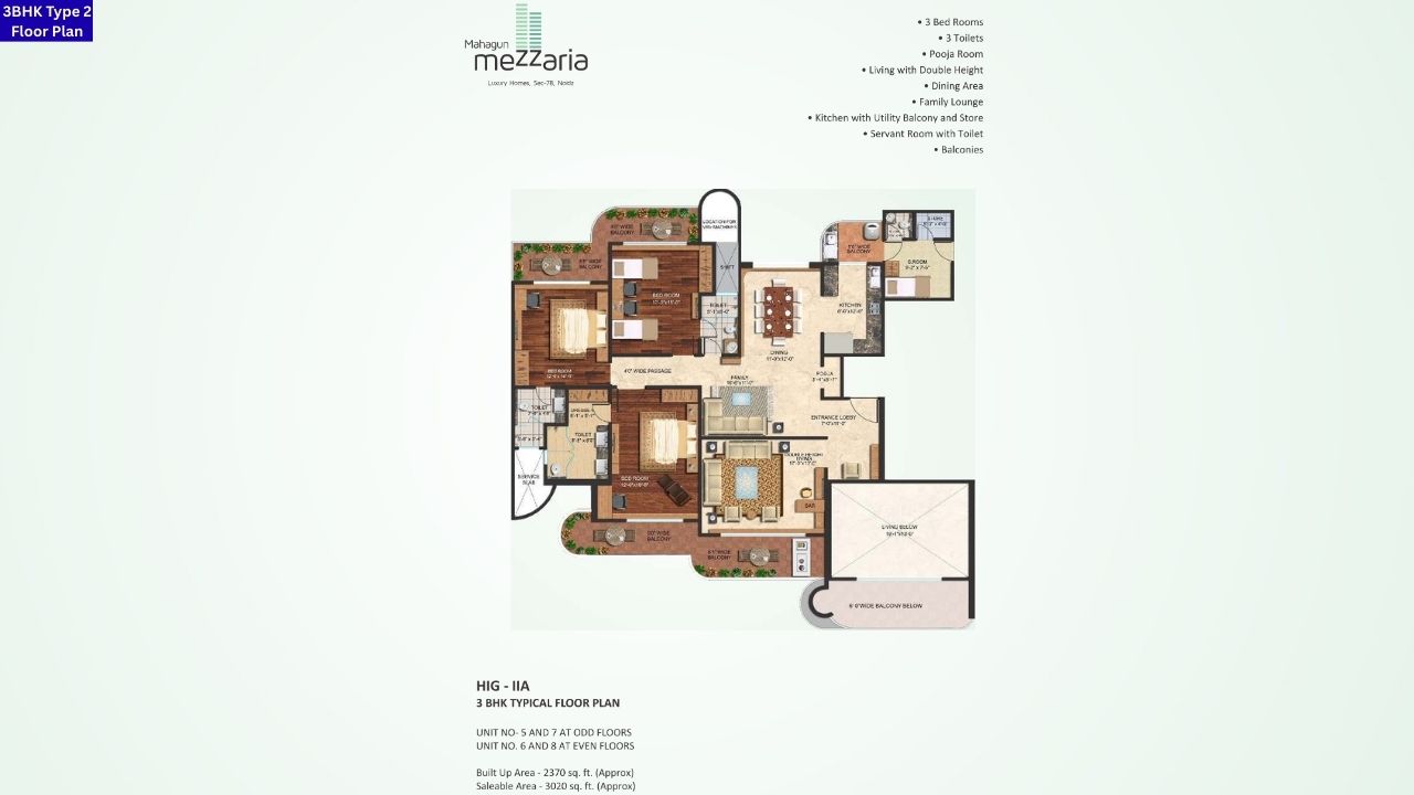 Mahagun Mezzaria 3BHKType 2 Floor Plan