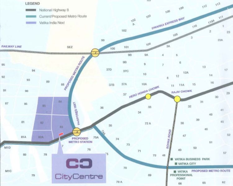 Vatika INXT City Center Sector 83 Gurgaon Location Map