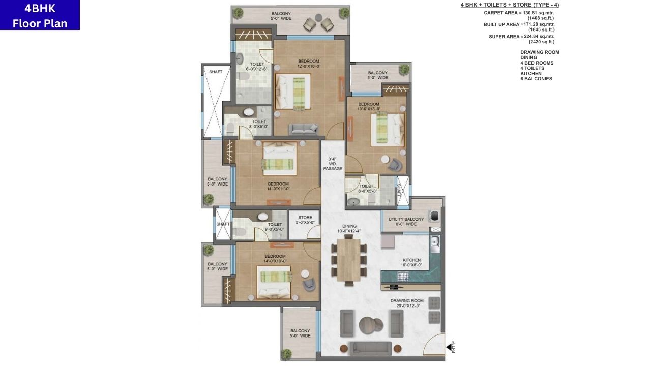 Ramprastha Imperial Heights 3BHK Floor Plan