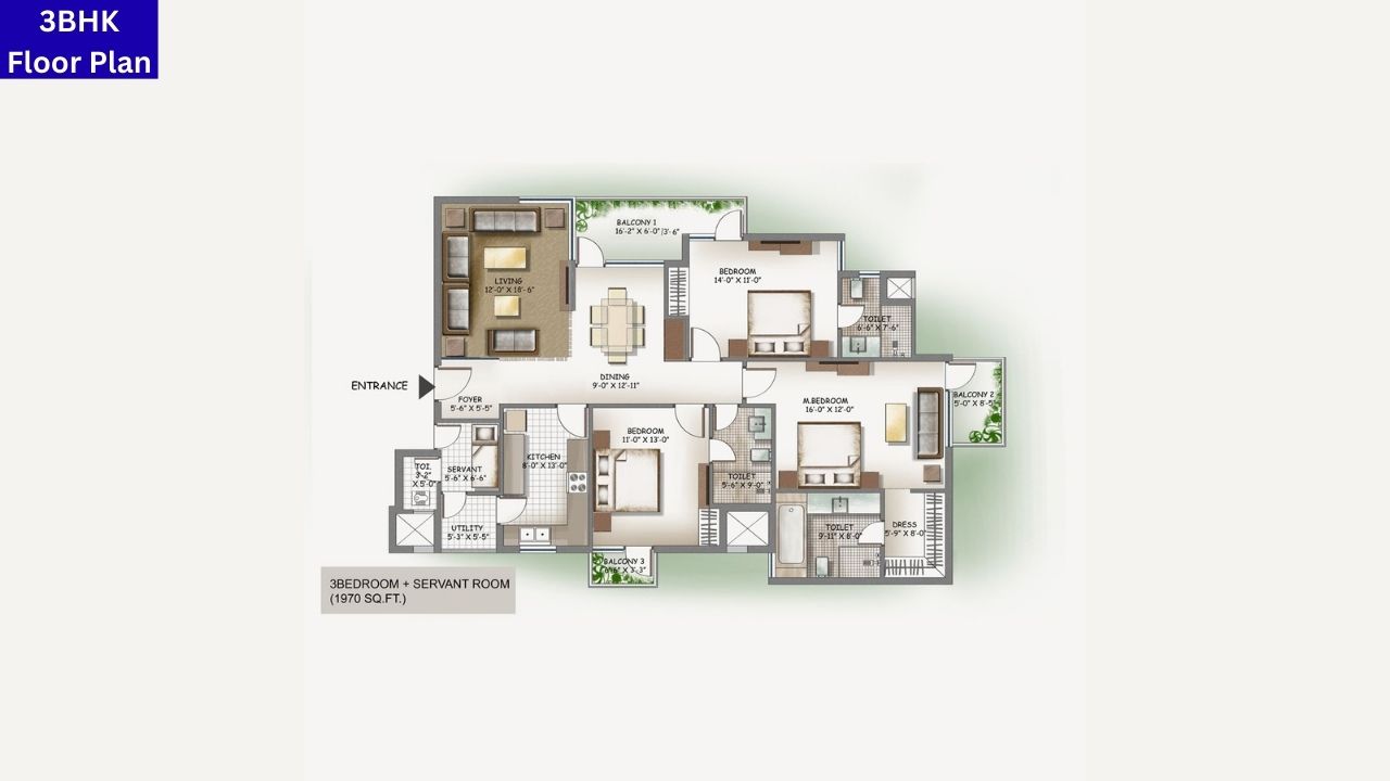 3C Lotus Boulevard Espacia 3BHK Floor Plan